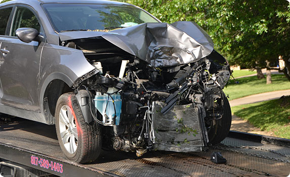 Gray Car front crash wreckage